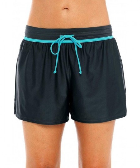 Bottoms Women's Swim Shorts Boyleg Draw String Tankini Swimsuit Bottom - Grey/Aqua - CM18K0ONYLN