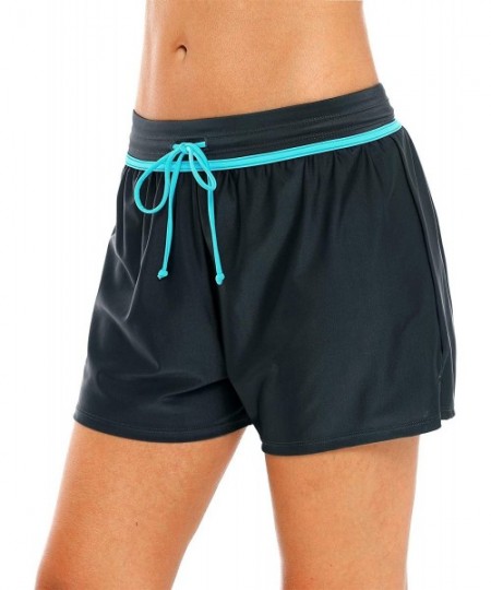 Bottoms Women's Swim Shorts Boyleg Draw String Tankini Swimsuit Bottom - Grey/Aqua - CM18K0ONYLN