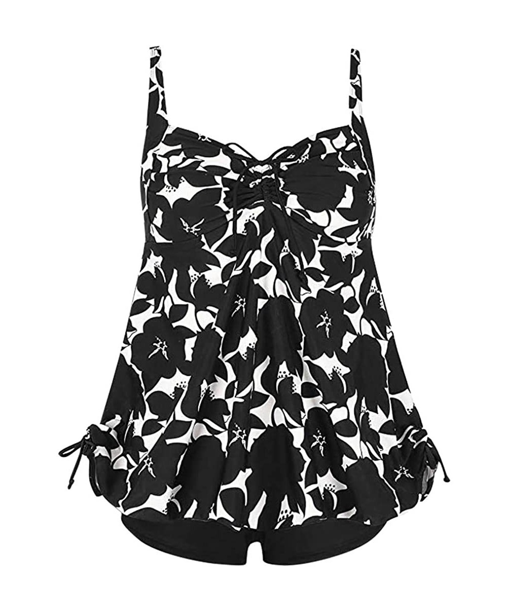 Sets Tankini Swimsuits for Women Two Piece Plus Size Tankini Gothic Floral Bikini Retro Bathing Suit Womens Swimwears Black -...