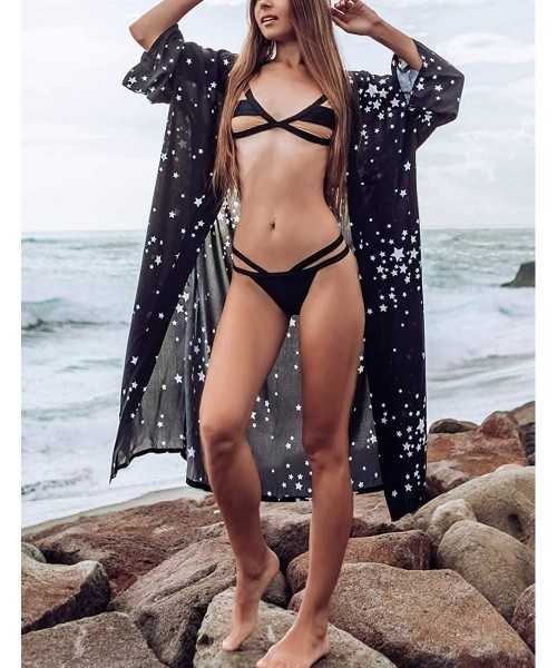 Cover-Ups Women's Sexy Fashion Loose Bikini Swimwear Cover Up Long Kimono Cardigan - Pentagram Print - C7194GDWKDM