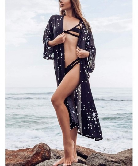 Cover-Ups Women's Sexy Fashion Loose Bikini Swimwear Cover Up Long Kimono Cardigan - Pentagram Print - C7194GDWKDM