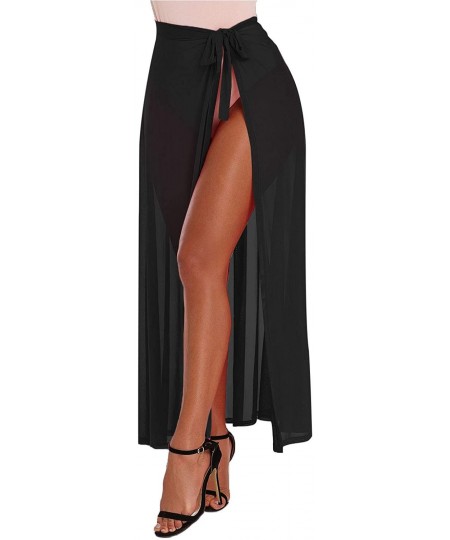 Cover-Ups Womens Wrap High Waist Summer Beach Cover Up Maxi Skirt - Black1 - CF18E8HA2A8