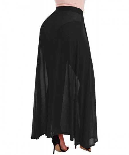 Cover-Ups Womens Wrap High Waist Summer Beach Cover Up Maxi Skirt - Black1 - CF18E8HA2A8