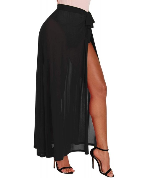 Cover-Ups Womens Wrap High Waist Summer Beach Cover Up Maxi Skirt - Black1 - CF18E8HA2A8