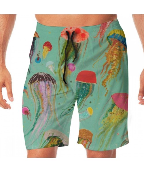 Trunks Men's Summer Beach Board Shorts Swim Trunks - Stretch Waist Band Board Shorts - Cartoon Under Sea Ocean Jellyfish - C0...