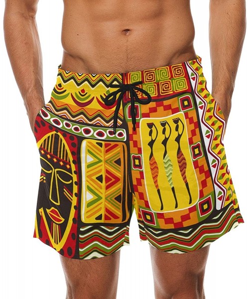 Trunks African Art Tribal Print Men's Swim Trunks Water Beach Shorts with Pockets - CX18DAKX7DO