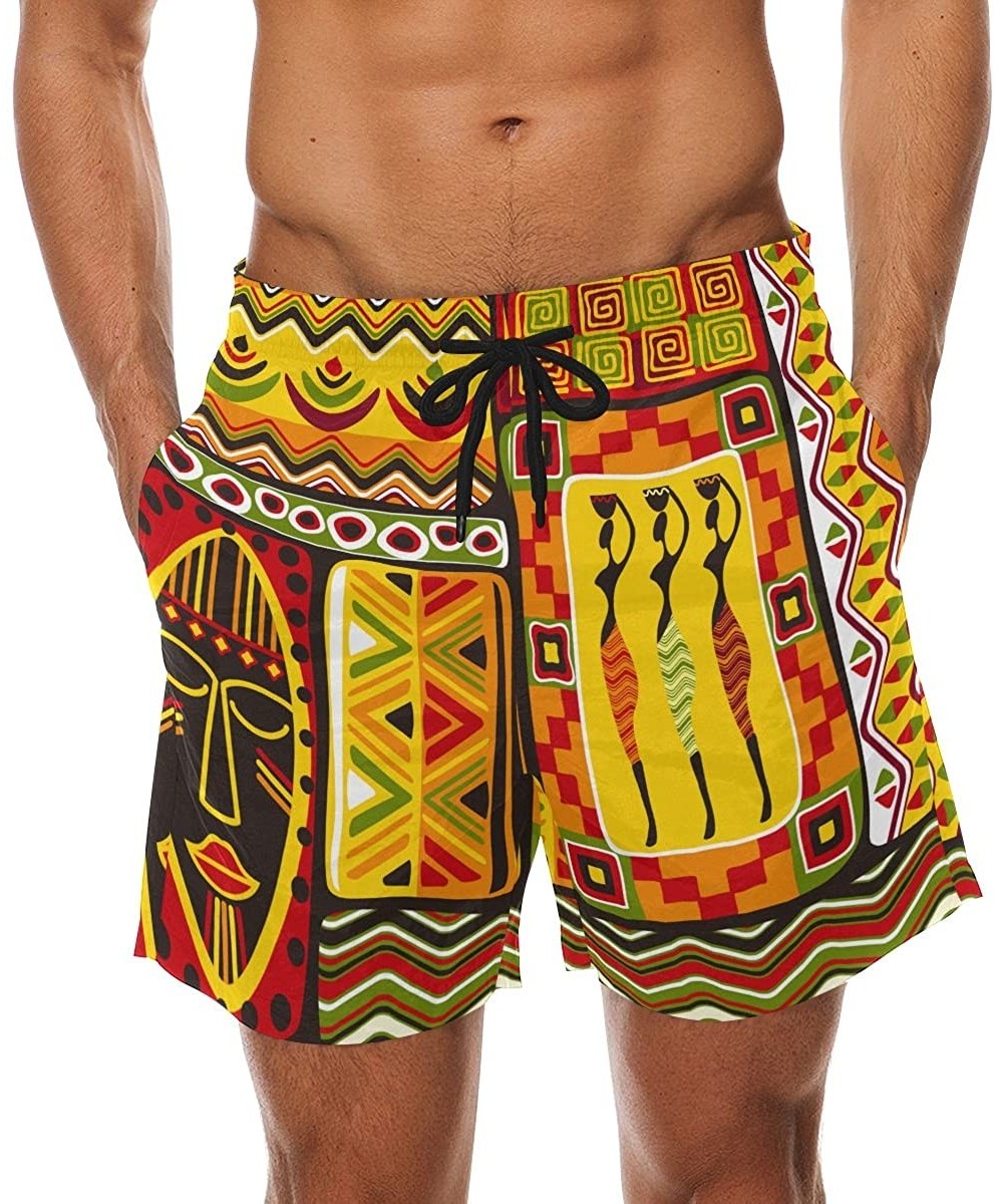 Trunks African Art Tribal Print Men's Swim Trunks Water Beach Shorts with Pockets - CX18DAKX7DO