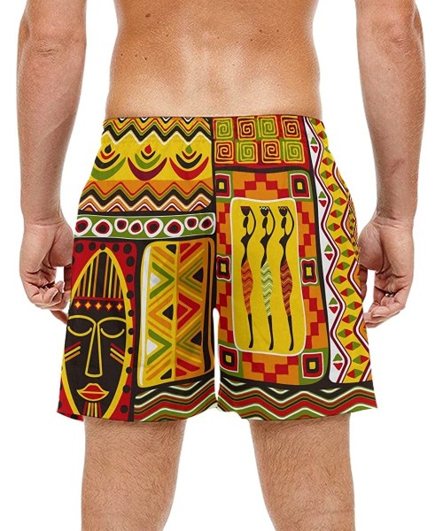 Trunks African Art Tribal Print Men's Swim Trunks Water Beach Shorts with Pockets - CX18DAKX7DO