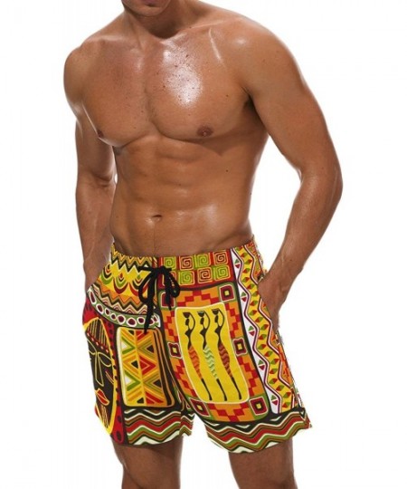 Trunks African Art Tribal Print Men's Swim Trunks Water Beach Shorts with Pockets - CX18DAKX7DO