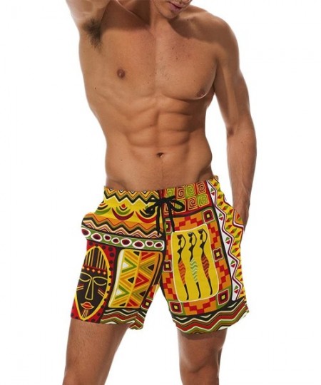 Trunks African Art Tribal Print Men's Swim Trunks Water Beach Shorts with Pockets - CX18DAKX7DO