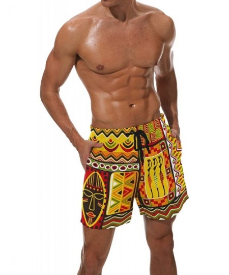 Trunks African Art Tribal Print Men's Swim Trunks Water Beach Shorts with Pockets - CX18DAKX7DO