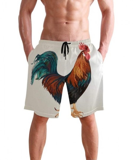 Board Shorts Mens Swim Trunks Animal Rooster Pattern Quick Dry Beach Shorts Summer Surf Board Shorts - CE18T6RMC9H