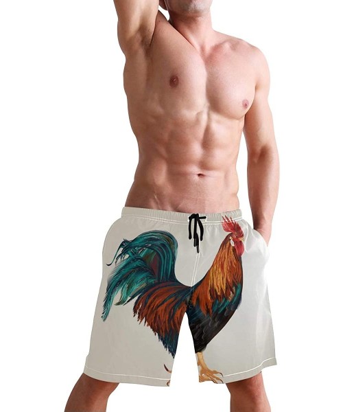 Board Shorts Mens Swim Trunks Animal Rooster Pattern Quick Dry Beach Shorts Summer Surf Board Shorts - CE18T6RMC9H