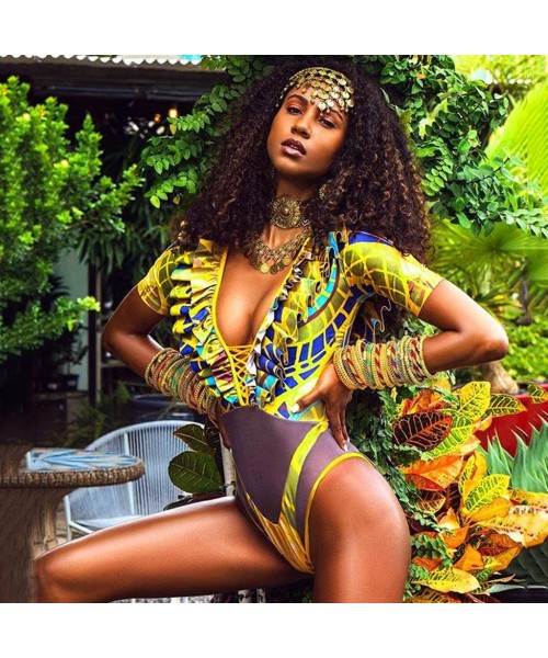 Sets Women Tribal Print Bikini African Beachwear Push-Up Padded Swimsuit - Yellow - CB194RD3M8C