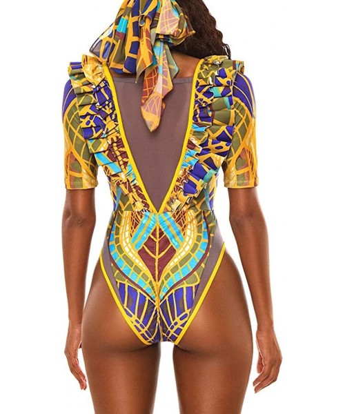 Sets Women Tribal Print Bikini African Beachwear Push-Up Padded Swimsuit - Yellow - CB194RD3M8C