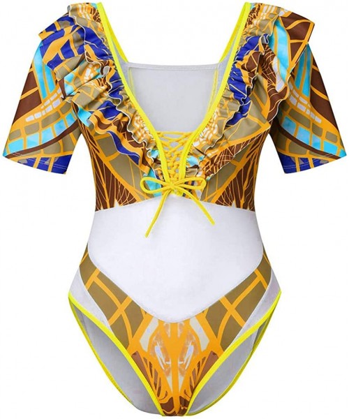 Sets Women Tribal Print Bikini African Beachwear Push-Up Padded Swimsuit - Yellow - CB194RD3M8C