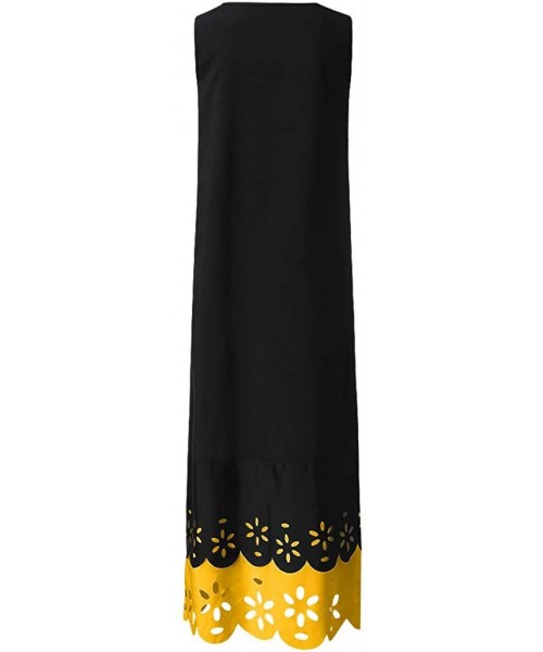 Cover-Ups Women's Sleeveless V-Neck Floor-Length Casual Dress with Pockets - W-yellow - CV18UAT8ULT