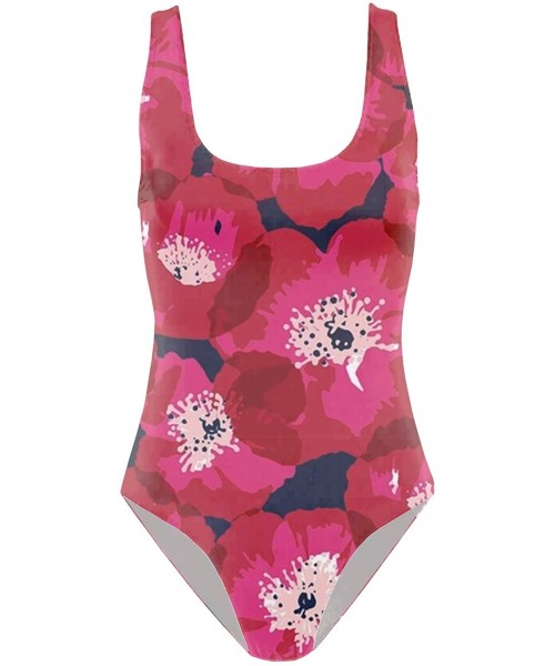 Racing One Piece Swimsuits Women's Red Flowers Athletic Racerback Bathing Suits Racing Swimwear - Red Flowers1 - CY18ADUHNRI