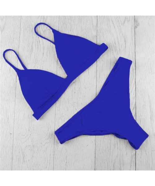 Sets Fashion Womens Halter Padded Top Push up Bikini Set Two Piece Swimsuits Bathing Suits Beachwear - Blue - CO18G3OWDNA