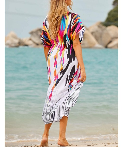 Cover-Ups Women Loose Kaftan Swimsuit Cover Up Beach Long Casual Caftan Dress - Colorful Print3 - CD18L954824