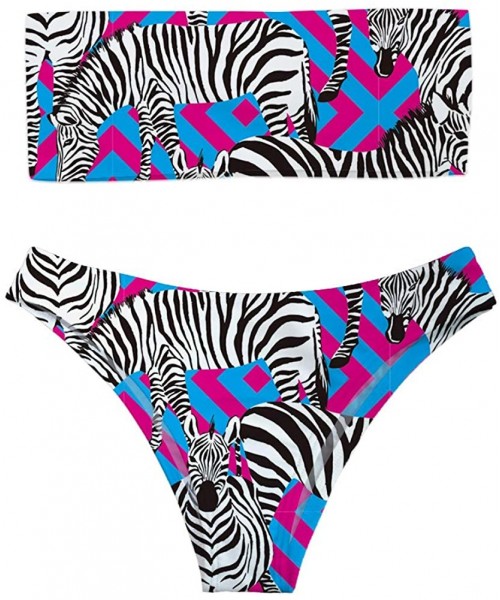 Sets Women Fashion Printed Bandeau Bikini Set Strapless High Cut Swimsuit - Zebra With Key Pattern - CS18OL0TZKI