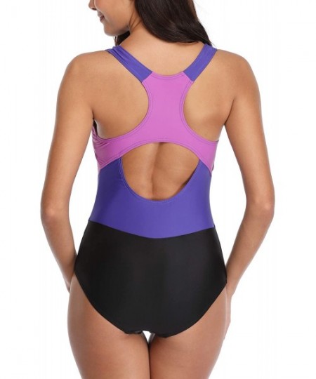 Racing Womens Swimsuits One Piece Swimsuit for Women Athletic Training Racerback Swimwear Bathing Suits Pure purple Swimming ...