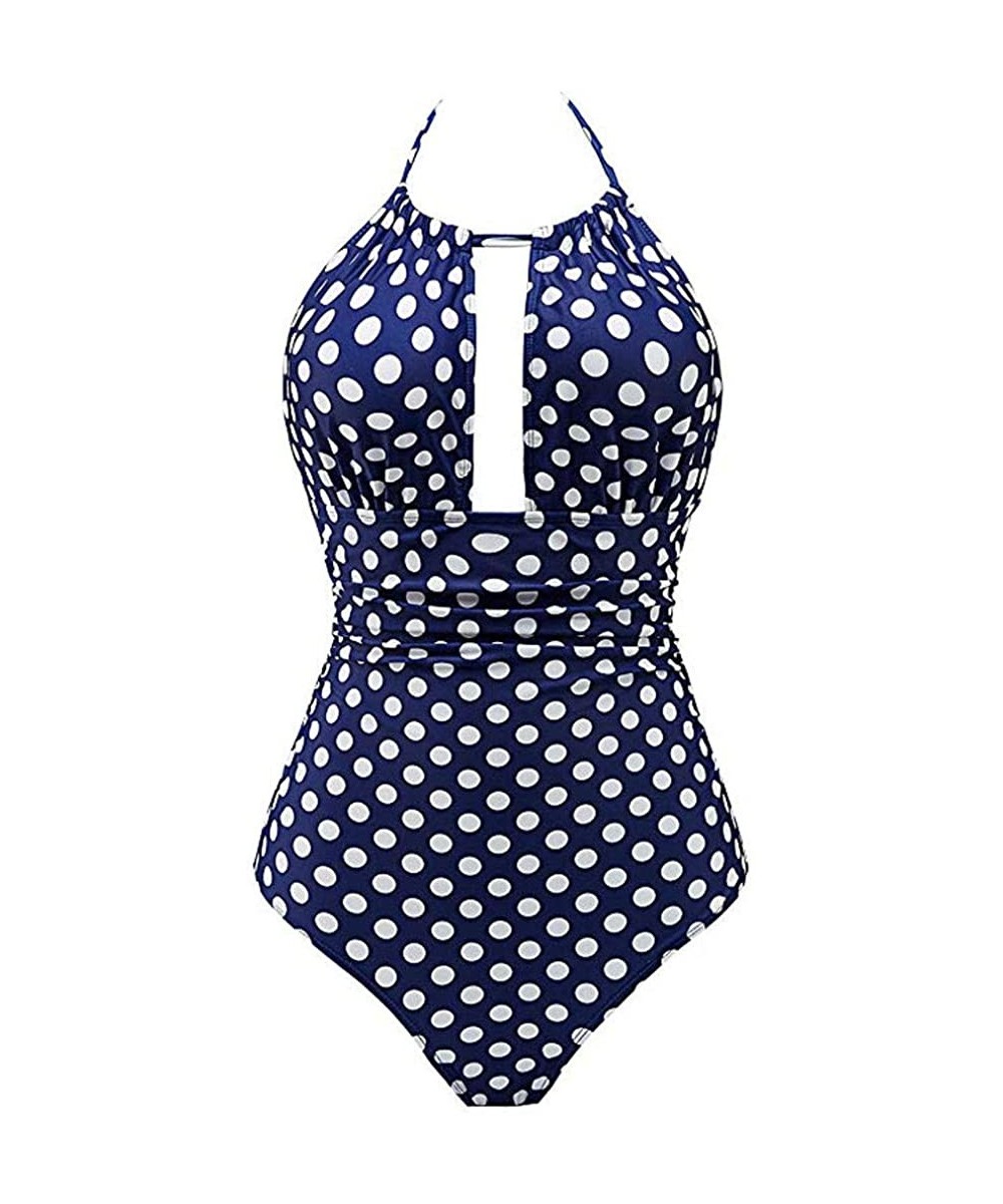 Bottoms Women's One Piece Swimwear Backless Tummy Control Monokini Swimsuits - Dark Blue - CW18SYENHTS