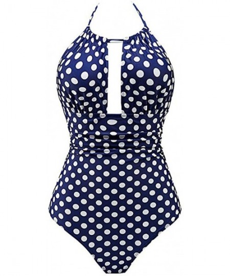 Bottoms Women's One Piece Swimwear Backless Tummy Control Monokini Swimsuits - Dark Blue - CW18SYENHTS