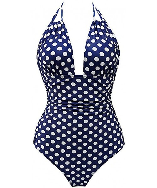 Bottoms Women's One Piece Swimwear Backless Tummy Control Monokini Swimsuits - Dark Blue - CW18SYENHTS