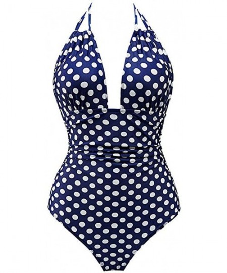 Bottoms Women's One Piece Swimwear Backless Tummy Control Monokini Swimsuits - Dark Blue - CW18SYENHTS