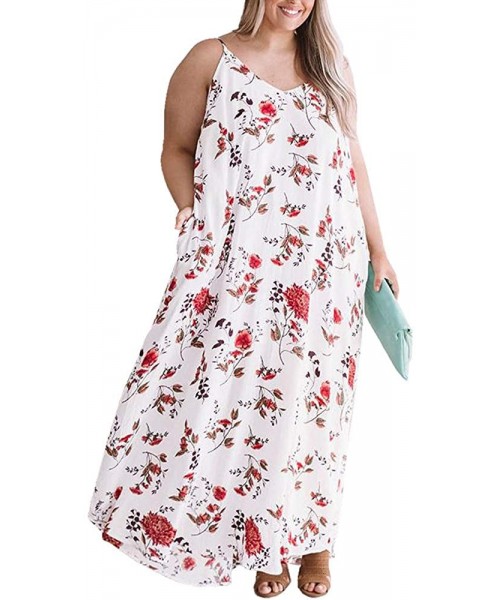 Cover-Ups Womens Plus Size Maxi Cover Ups Beach Dresses Spaghetti Strap Backless Coverups Swimwear - Floral-white - C6194OZY3TN