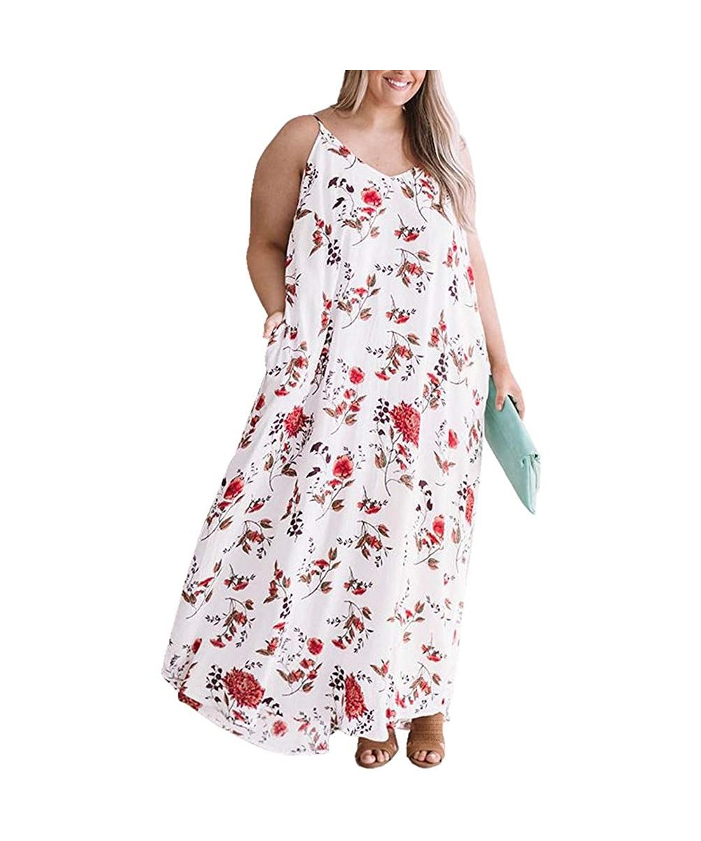 Cover-Ups Womens Plus Size Maxi Cover Ups Beach Dresses Spaghetti Strap Backless Coverups Swimwear - Floral-white - C6194OZY3TN