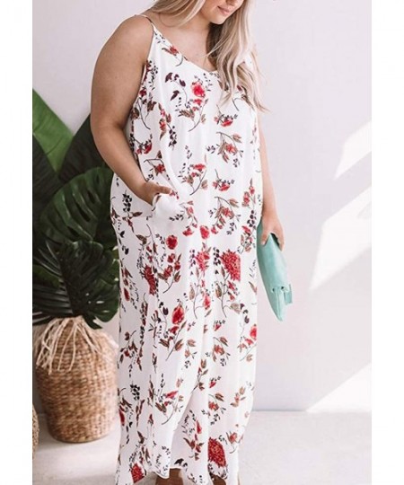 Cover-Ups Womens Plus Size Maxi Cover Ups Beach Dresses Spaghetti Strap Backless Coverups Swimwear - Floral-white - C6194OZY3TN