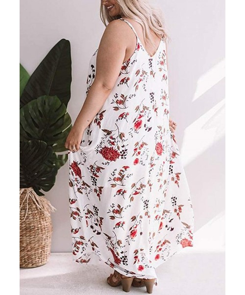 Cover-Ups Womens Plus Size Maxi Cover Ups Beach Dresses Spaghetti Strap Backless Coverups Swimwear - Floral-white - C6194OZY3TN