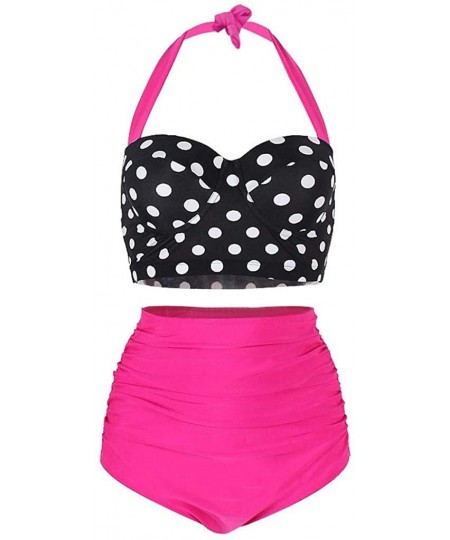 Bottoms Women Vintage Polka Dot High Waisted Bathing Suits Bikini Set - Pink - C9194N6QES0