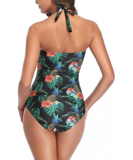 One-Pieces Solid Color Micro Bikini for Women Halter Backless Shirred Bathing Suit Padded Monokini - Dark Green - CJ1979S2W3X