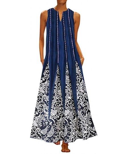 Cover-Ups Women's Summer Casual Tank Long Maxi Dress Vintage Sleeveless Floral Print Loose Party Long Dresses Plus Size Z5 bl...