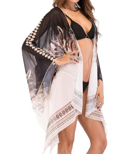 Cover-Ups Women's Puff Sleeve Chiffon Kimono Cardigan Loose Swimwear Cover Ups Boho Print Blouse Tops for 2020 Spring Summer ...