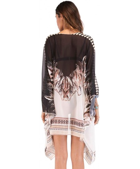 Cover-Ups Women's Puff Sleeve Chiffon Kimono Cardigan Loose Swimwear Cover Ups Boho Print Blouse Tops for 2020 Spring Summer ...