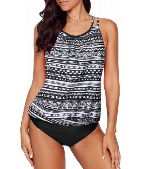 Sets Women Push Up Padded Printed Sporty Tankini Swimsuits Bathing Suit S-XXL - Z066-black - CQ195AE9KCR