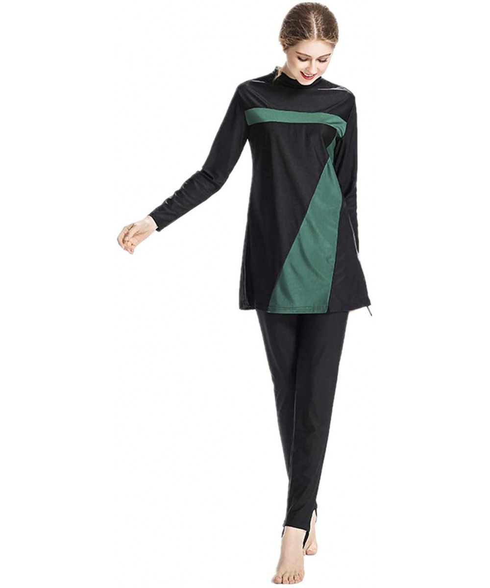 Tankinis Womens Modest Muslim Islamic Swimsuit Gradient Burkini with Swimsuit SPF 50+ - Green - CH18STXKAH3