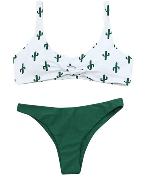 Sets Women Bikini Sets Two Piece Swimsuits Cactus Print Swimwear Bathing Suit Beachwear - Z3-white - C218QW7UDGN