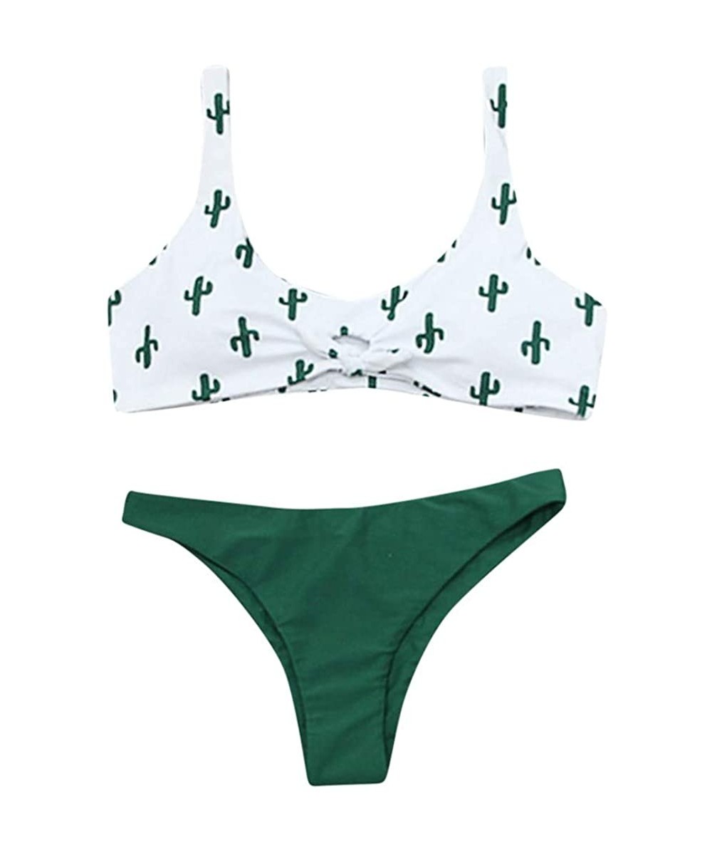 Sets Women Bikini Sets Two Piece Swimsuits Cactus Print Swimwear Bathing Suit Beachwear - Z3-white - C218QW7UDGN