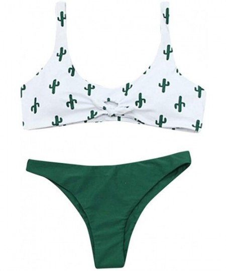 Sets Women Bikini Sets Two Piece Swimsuits Cactus Print Swimwear Bathing Suit Beachwear - Z3-white - C218QW7UDGN