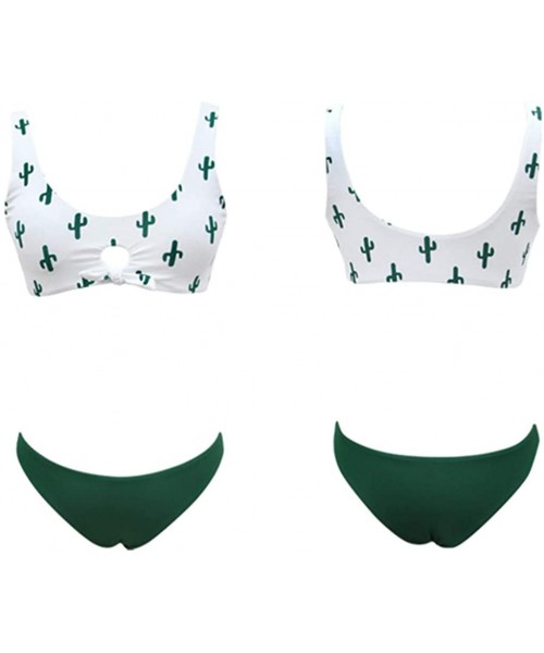 Sets Women Bikini Sets Two Piece Swimsuits Cactus Print Swimwear Bathing Suit Beachwear - Z3-white - C218QW7UDGN