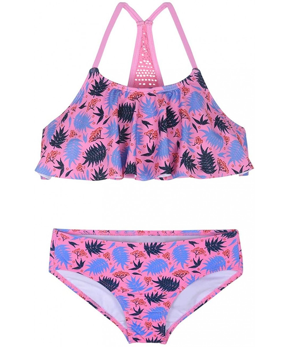 Sets Girl's Two Piece Swimsuit Floral Bikini Set Flounce Bathing Suit - Pink - CY18SUMWZIO