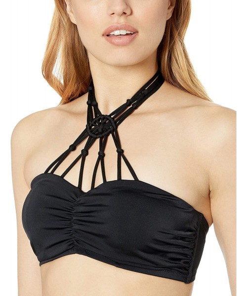 Tops Women's Macramé Molded Bandeau Underwire Bikini Top - Black - CP182HWH0G5