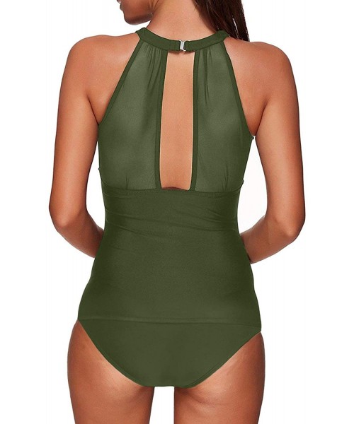 Sets Women Two Pieces Tankini Set High Neck Swimsuit (4 Color-S-XXL) - Green - CY193NGG2AI