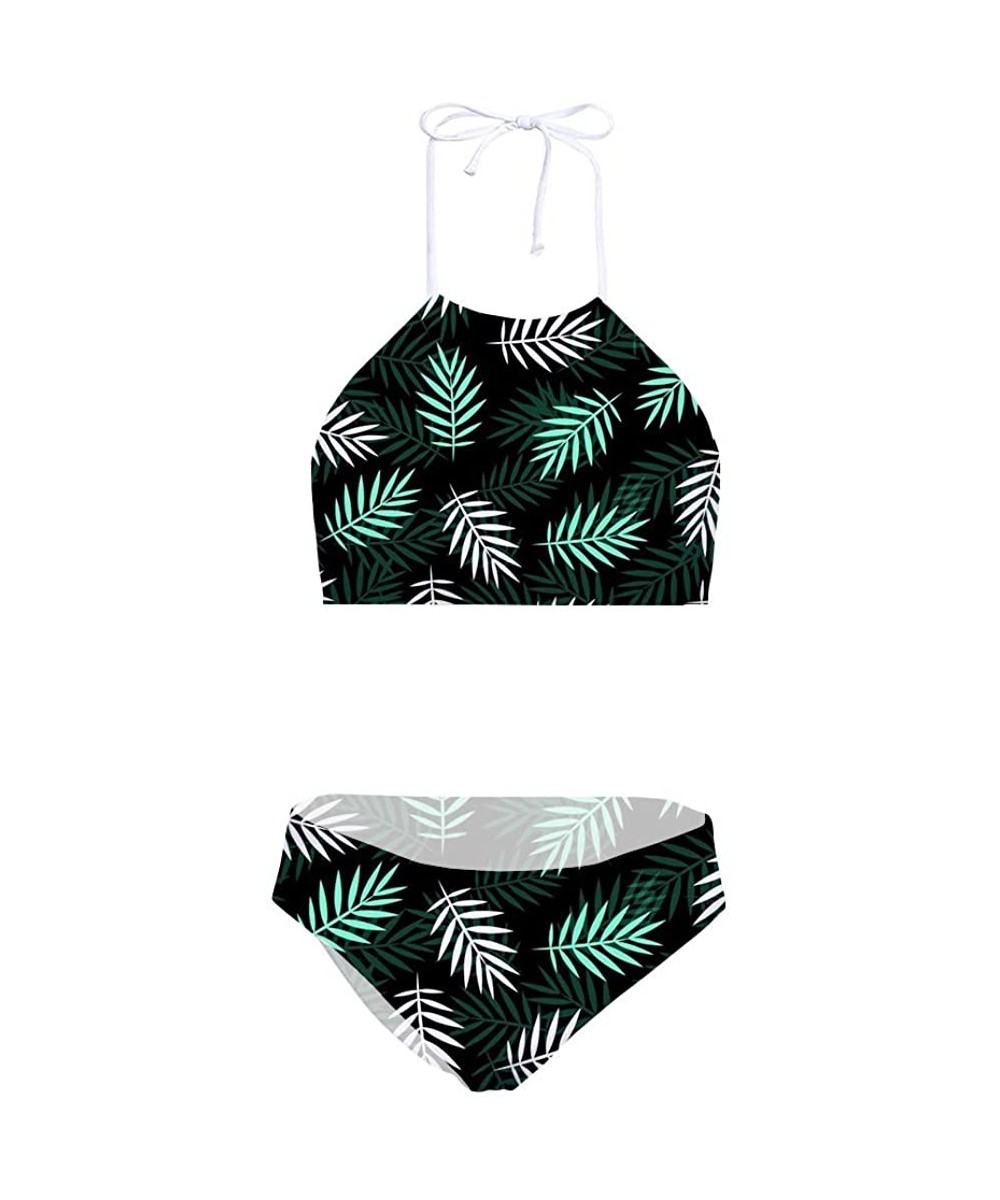 Sets Women Swimsuit Beach Swimwear Tie Halter Padding Bikini Set Bathing Suit Tropical Plants Pineapple Pattern Two Piece - L...