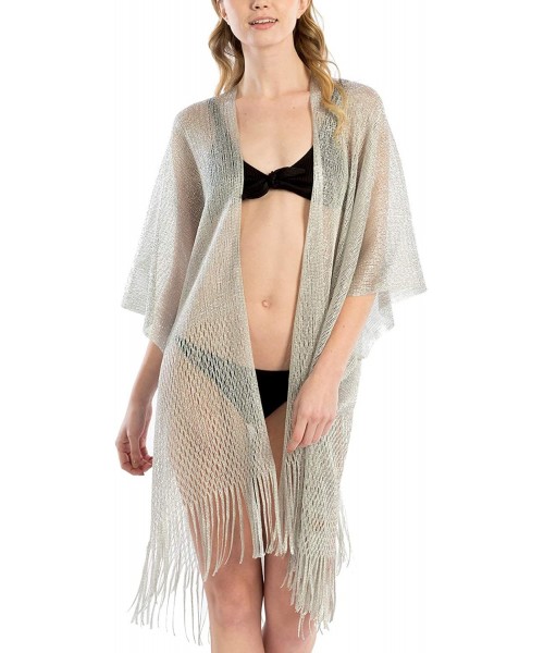 Cover-Ups Women's Metallic Net Swimsuits Bikini Beach Swimwear Cover Up Kimono Cardigan Long & Short with Fringes - Metallic ...